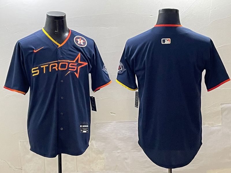 Men Houston Astros Blank Drak Blue Three generations Joint Name 2025 Nike MLB Jersey style 3->houston astros->MLB Jersey
